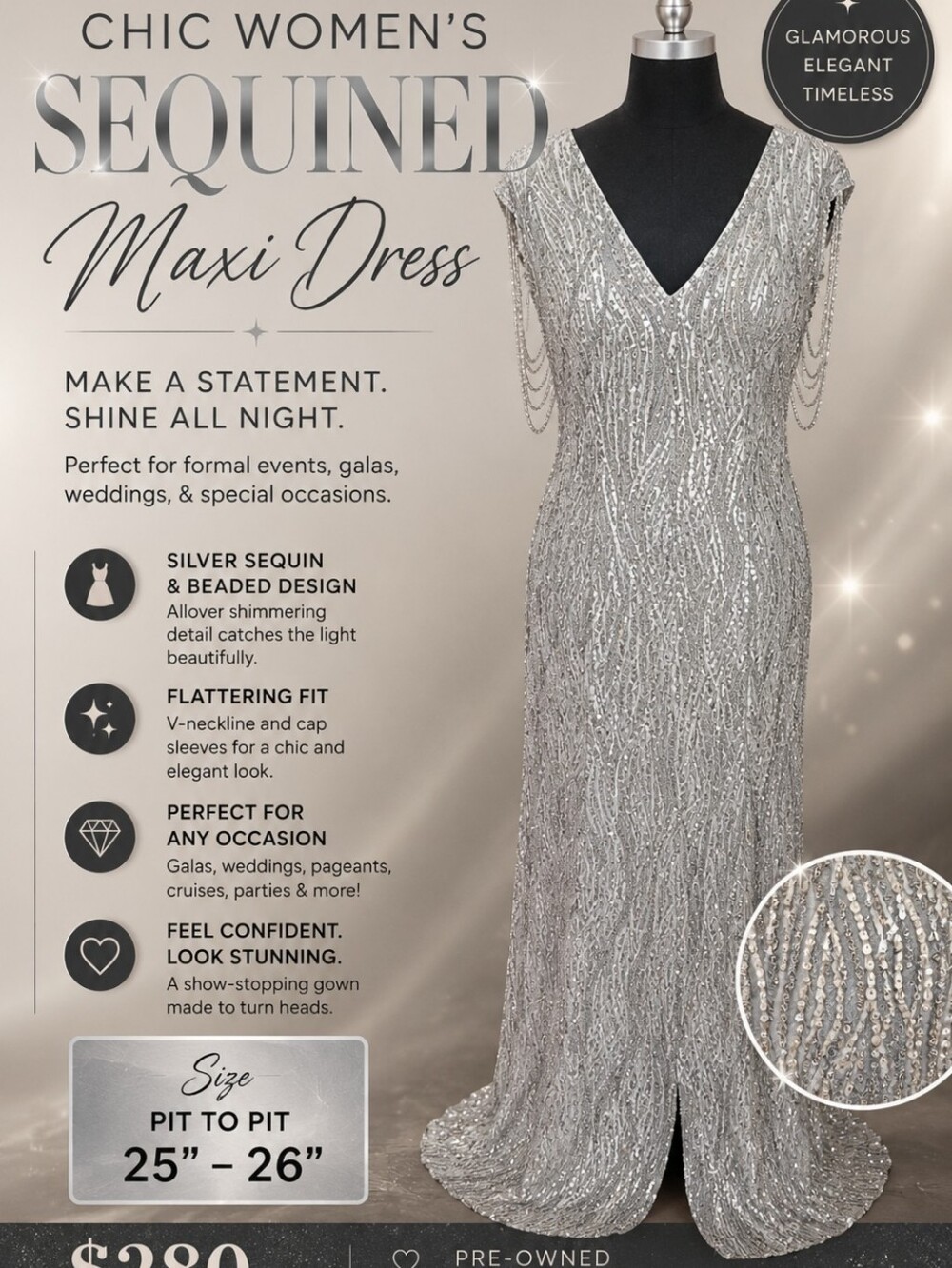Chic Women's Sequined Maxi Dress